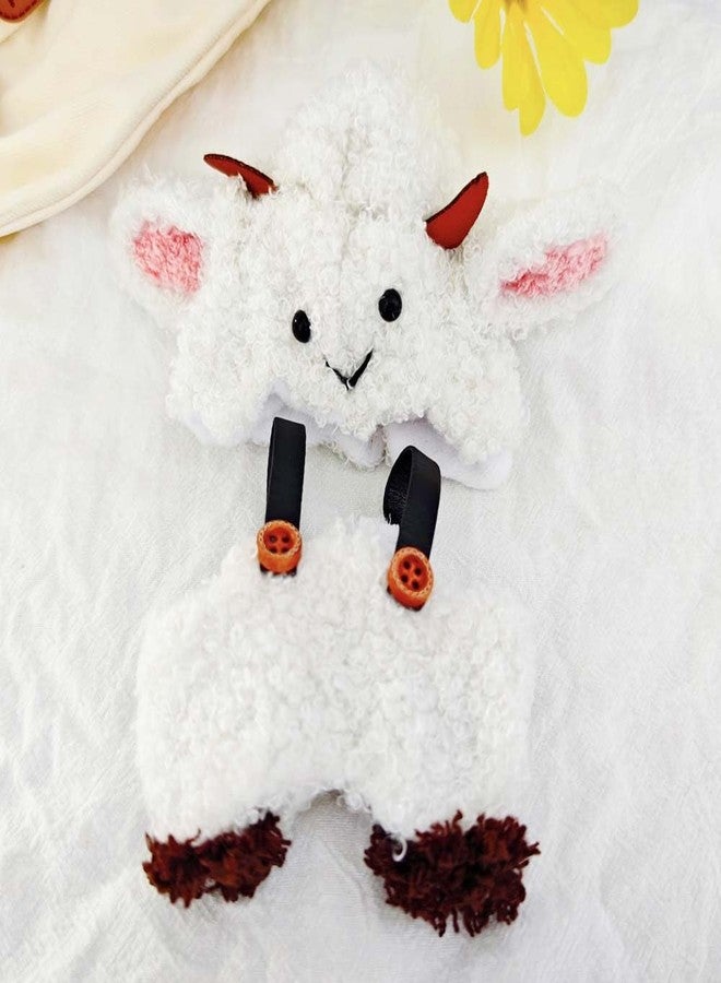 Jemant Doll Clothes 17cm Set White Sheep Headwear Pink Ear Black Eyes Brown Horns Leather Overalls Water Bottle Accessories Fashion Chic Cute Animal Outfit Set for 17cm Dolls (No Doll) - Image 2